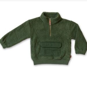 Goumi Kids Sherpa Zip Pullover in the Spruce color.
